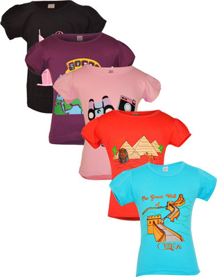 

Gkidz Girls Casual Cotton Top(Multicolor, Pack of 5, Black