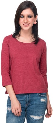 CAMPUS SUTRA Casual 3/4 Sleeve Solid Women Maroon Top