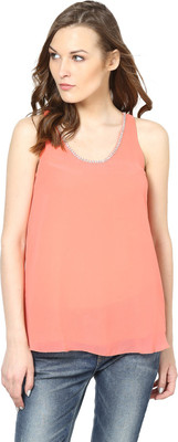 HARPA Casual Sleeveless Solid Women Orange Top