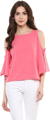 HARPA Casual 3/4 Sleeve Solid Women Pink Top