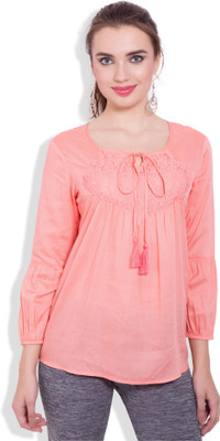 

Pear Blossom Casual Full Sleeve Solid Women's Pink Top, Peach;pink