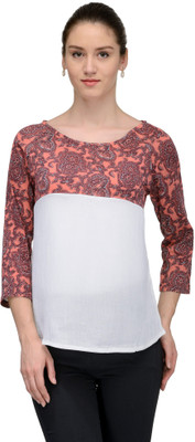 The Gudlook Casual 3/4 Sleeve Floral Print Women Multicolor Top