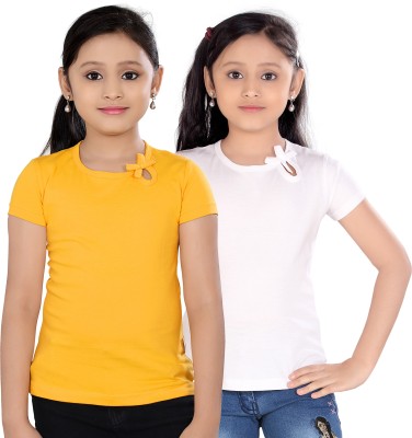 SINI MINI Girls Casual Cotton Blend Top(Multicolor, Pack of 2)