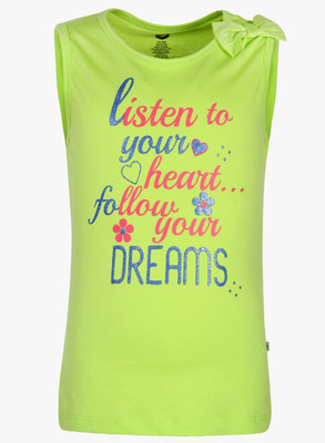 

612 League Girls Casual Cotton Top(Green, Pack of 1, Neon green