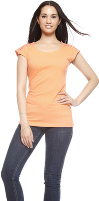 

Gritstones Casual Short Sleeve Solid Women's Orange Top