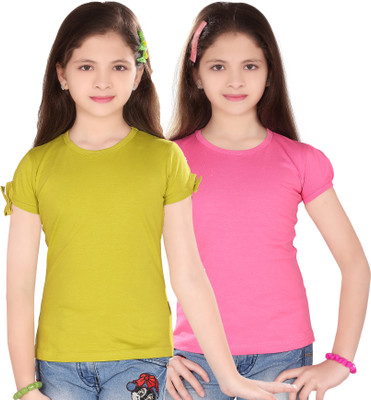 

Sini Mini Girls Casual Cotton Top(Pink, Pack of 2, Light green & pink