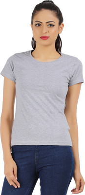 

Ap'pulse Solid Women' Round Neck Grey T-Shirt, Grey melange