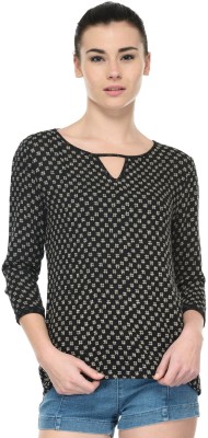 Tunic Nation Casual 3/4 Sleeve Polka Print Women Black Top