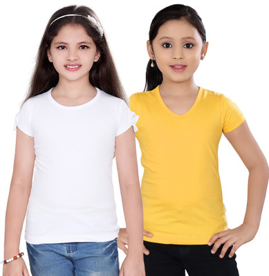 SINI MINI Girls Casual Cotton Blend Top(Multicolor, Pack of 2)