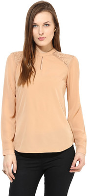 HARPA Party Full Sleeve Solid Women Beige Top