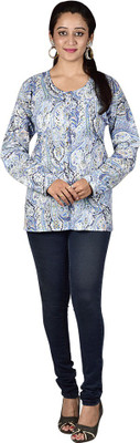MahisWardrobe Casual Full Sleeve Printed Women Blue Top