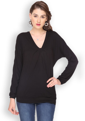 

Ten on Ten Solid Women's V-neck Black T-Shirt