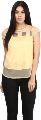 MAYRA Casual Short Sleeve Solid Women Yellow Top