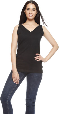 

Gritstones Casual Sleeveless Solid Women's Black Top