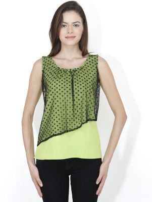 MAYRA Casual Sleeveless Solid Women Green Top