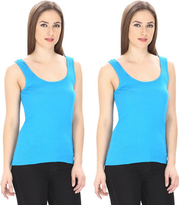 FRISKERS Casual Sleeveless Solid Women Blue Top