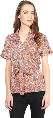 

Citrine Casual Short Sleeve Printed Women's Multicolor Top, Peach printed