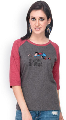

Campus Sutra Casual 3/4th Sleeve Printed Women's Grey, Maroon Top, Charcoal;maroon