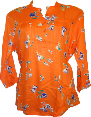 

Deesha Casual 3/4th Sleeve Floral Print Women's Orange Top