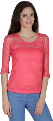MAYRA Party 3/4 Sleeve Solid Women Pink Top