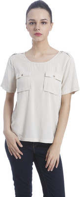 Only Casual Short Sleeve Solid Women Grey Top