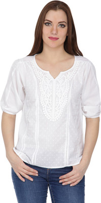 KAAYA Casual 3/4 Sleeve Solid Women White Top