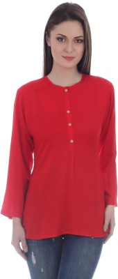 INARA ROBES Casual Full Sleeve Solid Women Red Top