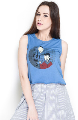 

The Glu Affair Casual Sleeveless Printed Women's Blue Top, Deep blue