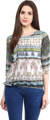 MAYRA Casual 3/4 Sleeve Printed Women Green Top