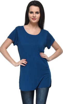 Frenchtrendz Casual Cap Sleeve Solid Women Dark Blue Top