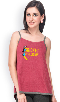

Campus Sutra Casual Sleeveless Printed Women's Maroon, Grey Top, Charcoal grey;maroon