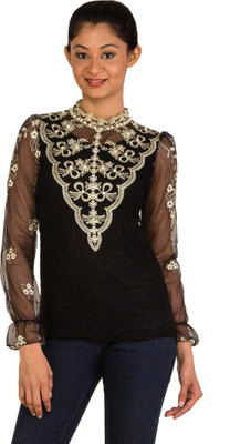 

Modo Vivendi Casual Full Sleeve Floral Print Women's Black Top
