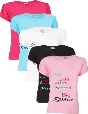 

Gkidz Girls Casual Cotton Top(Multicolor, Pack of 5, Black