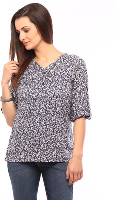 

Vvoguish Casual Roll-up Sleeve Printed Women's Blue Top, Navy