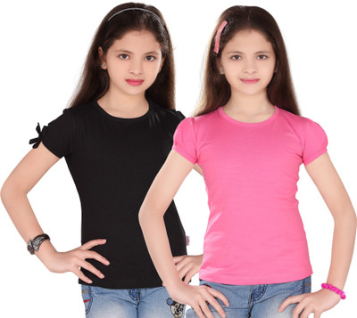 

Sini Mini Casual Cotton Top(Pink, Pack of 2, Black & pink