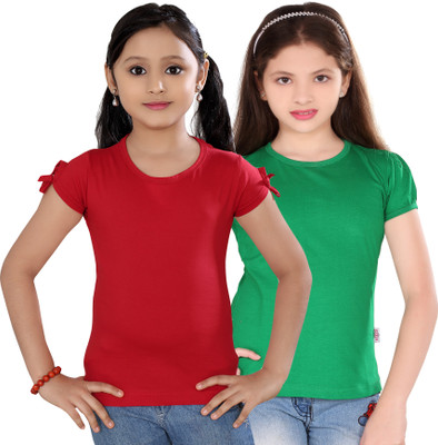

Sini Mini Casual Cotton Top(Green, Pack of 2, Red & green