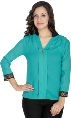 MAYRA Casual 3/4 Sleeve Solid Women Blue Top