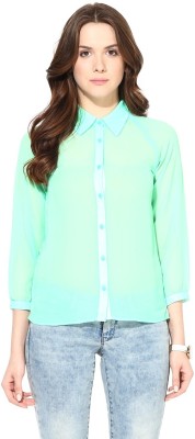 HARPA Party 3/4 Sleeve Solid Women Green Top