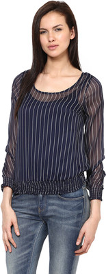 HARPA Casual Full Sleeve Striped Women Blue Top