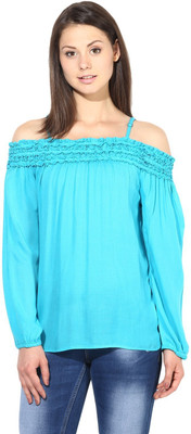 HARPA Casual Full Sleeve Solid Women Blue Top