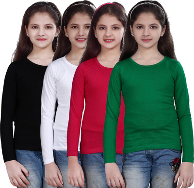 Sini Mini Girls Casual Cotton Top(Multicolor, Pack of 4