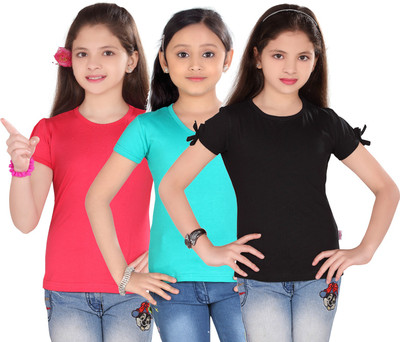 

Sini Mini Casual Cotton Top(Multicolor, Pack of 2, Black & light blue & pink