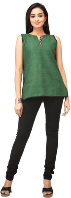 

Rene Casual Sleeveless Solid Women's Dark Green Top