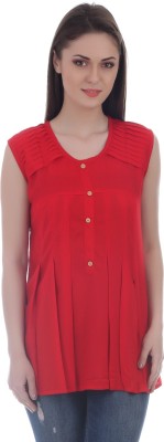 INARA ROBES Casual Sleeveless Solid Women Red Top