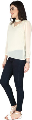 SOIE Party Full Sleeve Solid Women White Top