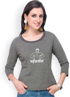 

Campus Sutra Casual 3/4th Sleeve Printed Women's Grey Top, Charcoal grey