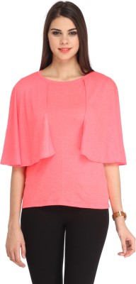 Cation Casual Kimono Sleeve Solid Women Pink Top