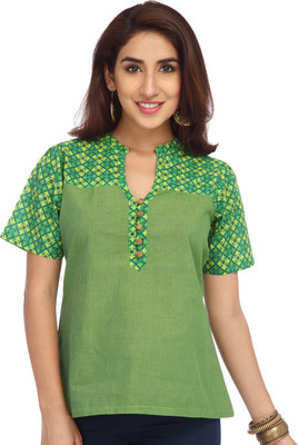 

Enah Casual Short Sleeve Solid Women's Green Top
