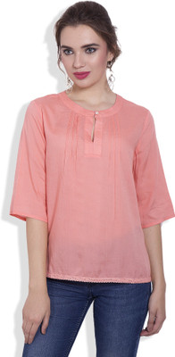 

Pear Blossom Casual 3/4th Sleeve Solid Women's Pink Top, Peach;pink