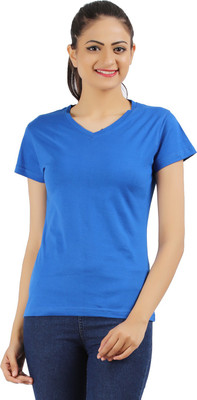 Ap'pulse Solid Women' V-neck Blue T-Shirt, Royal blue